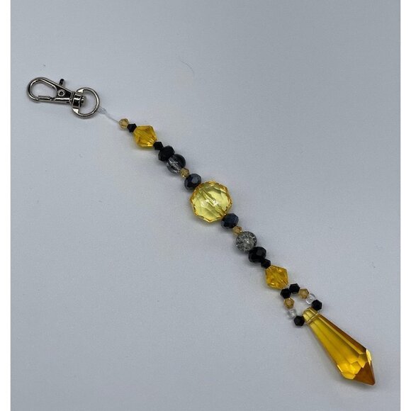 Handmade Accessories - Beaded Purse Charm Suncatcher Black Yellow Crystal Prism Handbag Ornament